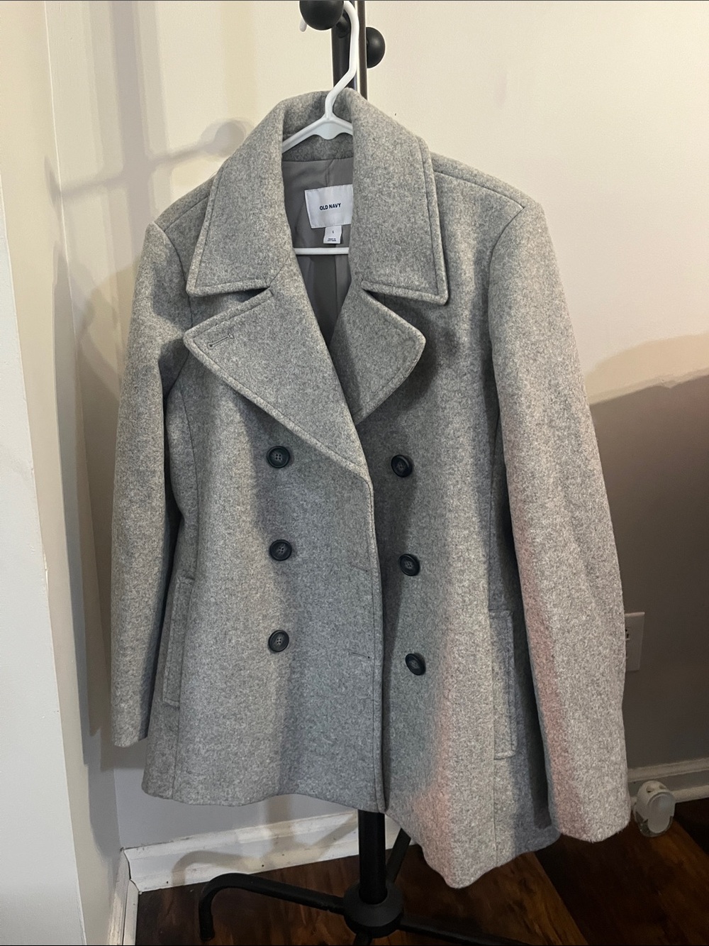 Old Navy Gray Double-Breasted Wool-Blend Pea Coat